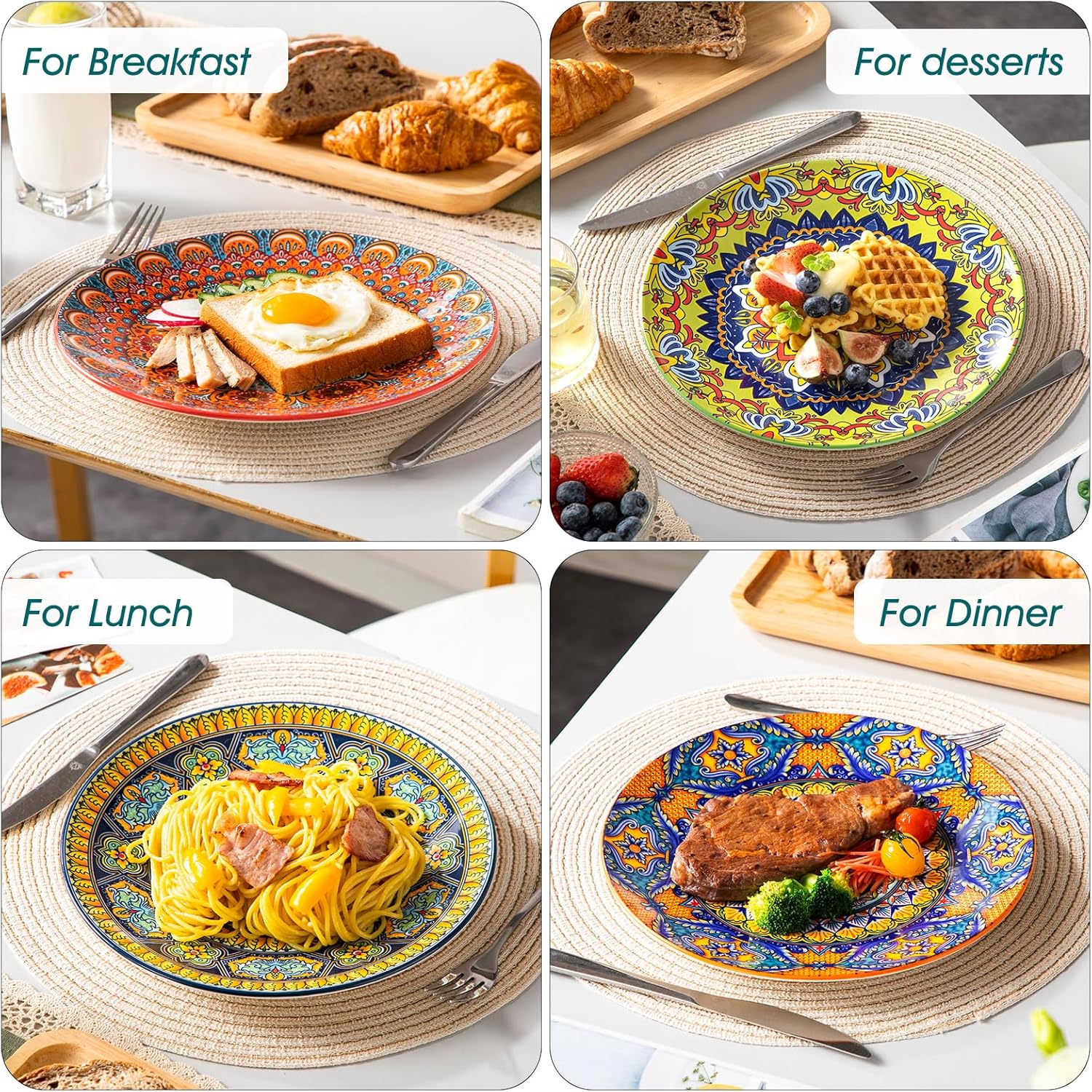 vancasso Bohemian Dinner Plates Set of 6, 10.5 Inch Ceramic Kitchen Plates for Dinner, Colorful Printed Dishes for Dining, Microwave & Dishwasher Safe Plate Set, Series KRVI - Image 5