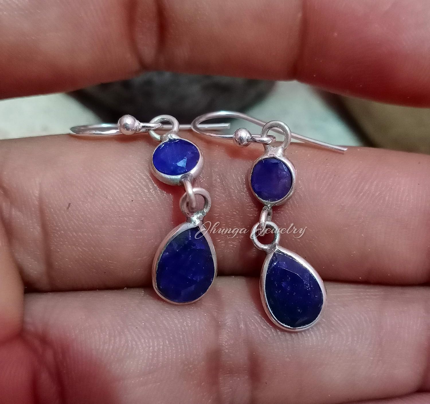 Sapphire Earrings, September Birthstone, Blue Stone Earrings, Handmade Silver Earrings, Gift for Her, Sapphire Jewelry, Birthstone jewelry, Dangle Earrings, Stone Earrings, Dainty Drop Earrings