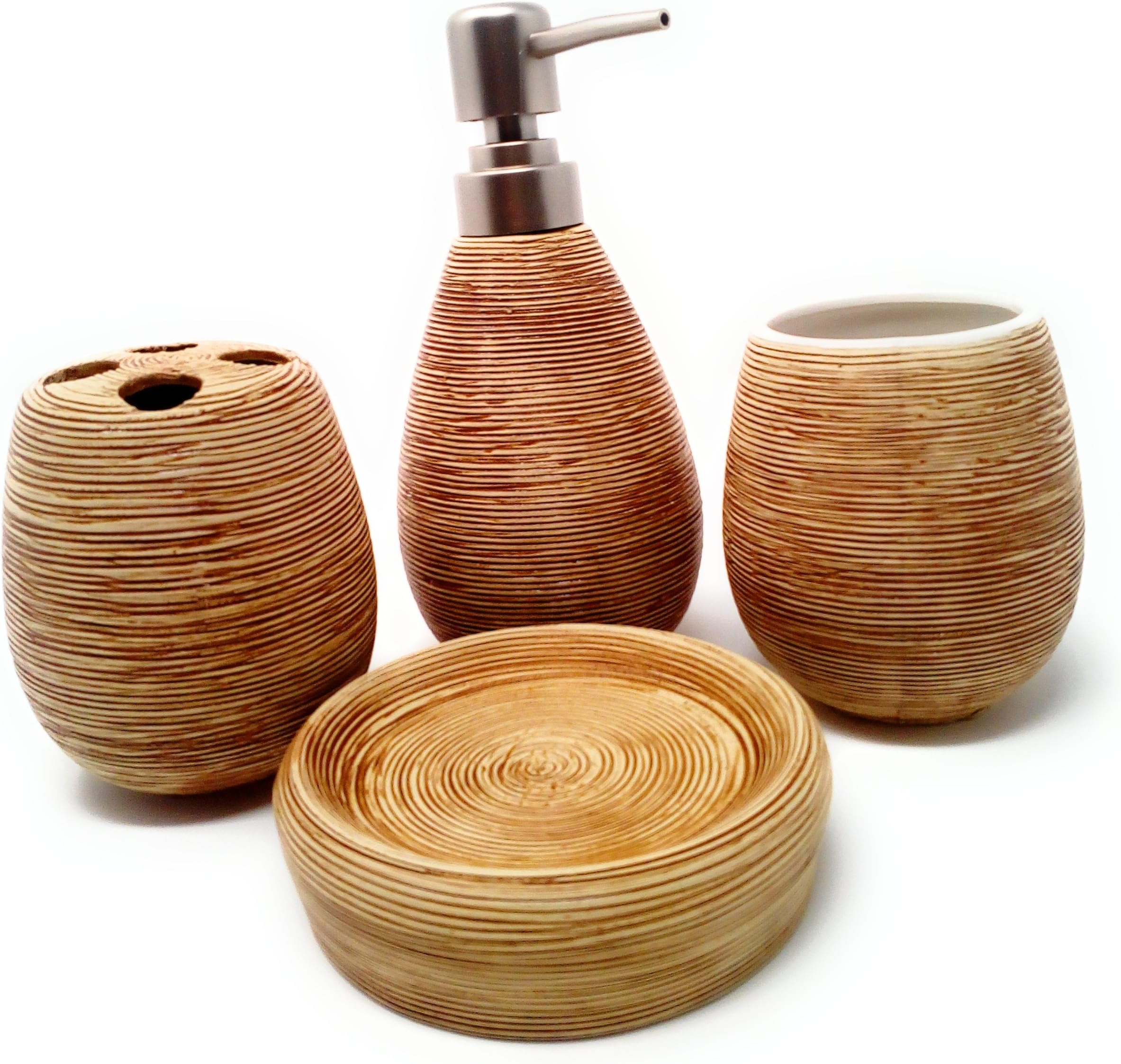 Bathroom accessories set Fiveto. Soap Dish Plus Soap Dispenser Rinsing Glass And Toothbrush Cup. This Set Of Toilet Accessories Is Available In 3 Colours and Made of Ceramic