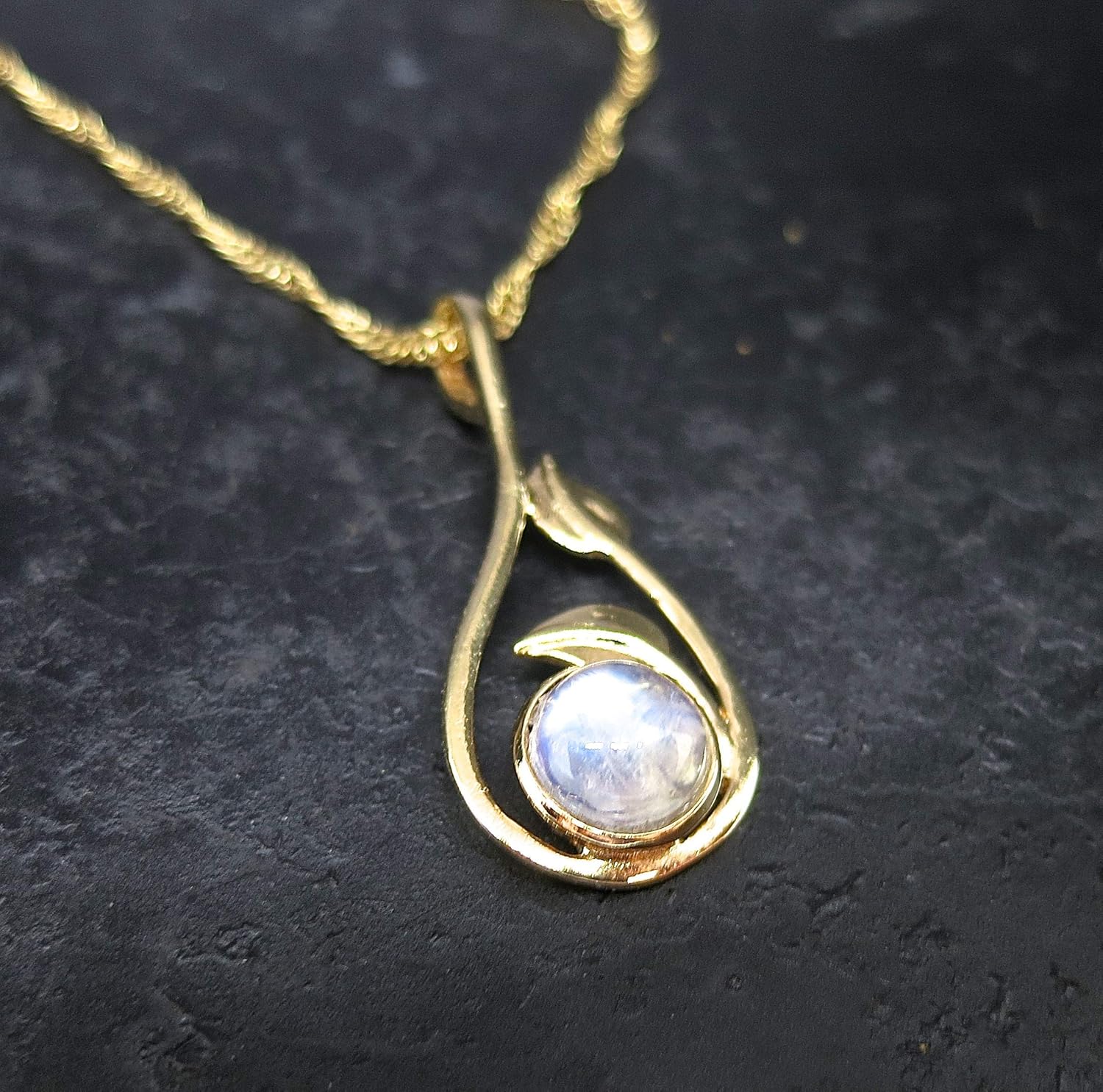 Rainbow Moonstone Necklace for Women, Gold Vine Leaf Pendant, Boho June Birthstone, Moonstone Necklace - Image 6