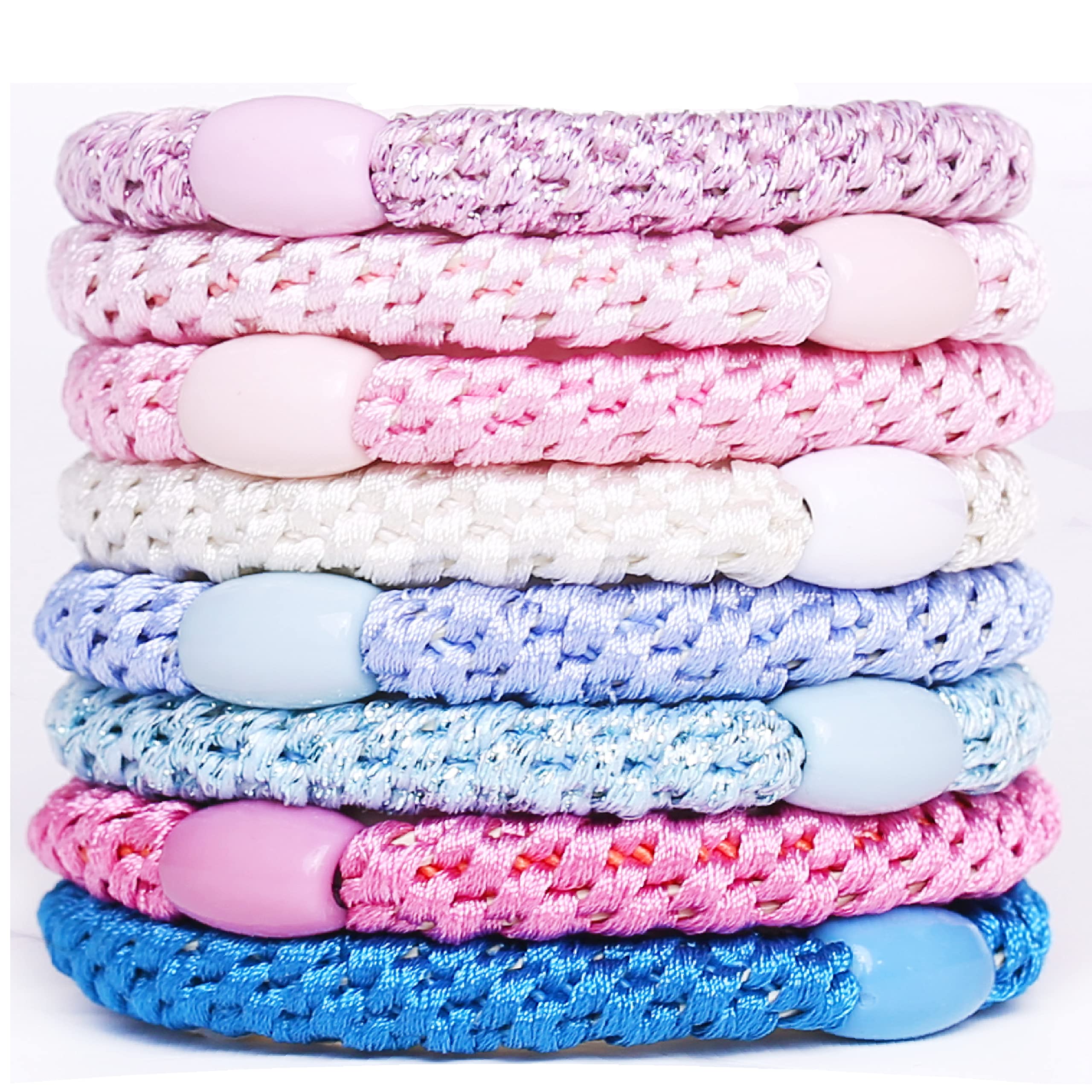 AXEN 8PCS Elastic Hair Tie for Women Girls, Cotton Bands Soft Woven Ponytail Holders for Thick Hair and Curly Hair, Pastel