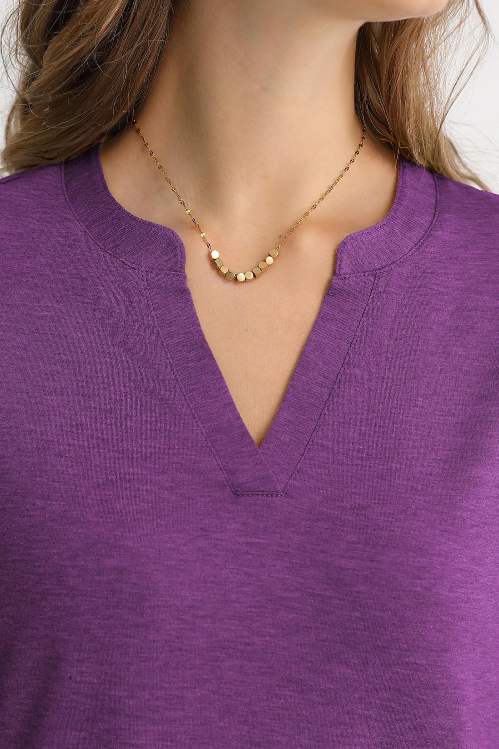 QUALFORT Women's 3/4 Sleeve V Neck Shirt Curved Hem Dressy Casual Spring Tops 2026 - Image 7