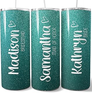 Personalized Bridesmaid Tumbler Set - Custom Name Tumbler with Lid and Straw - Customized Bridesmaid Wine Tumblers - Team Bride Bachelorette Party Cups - Bride To Be Skinny Tumbler Stainless Steel
