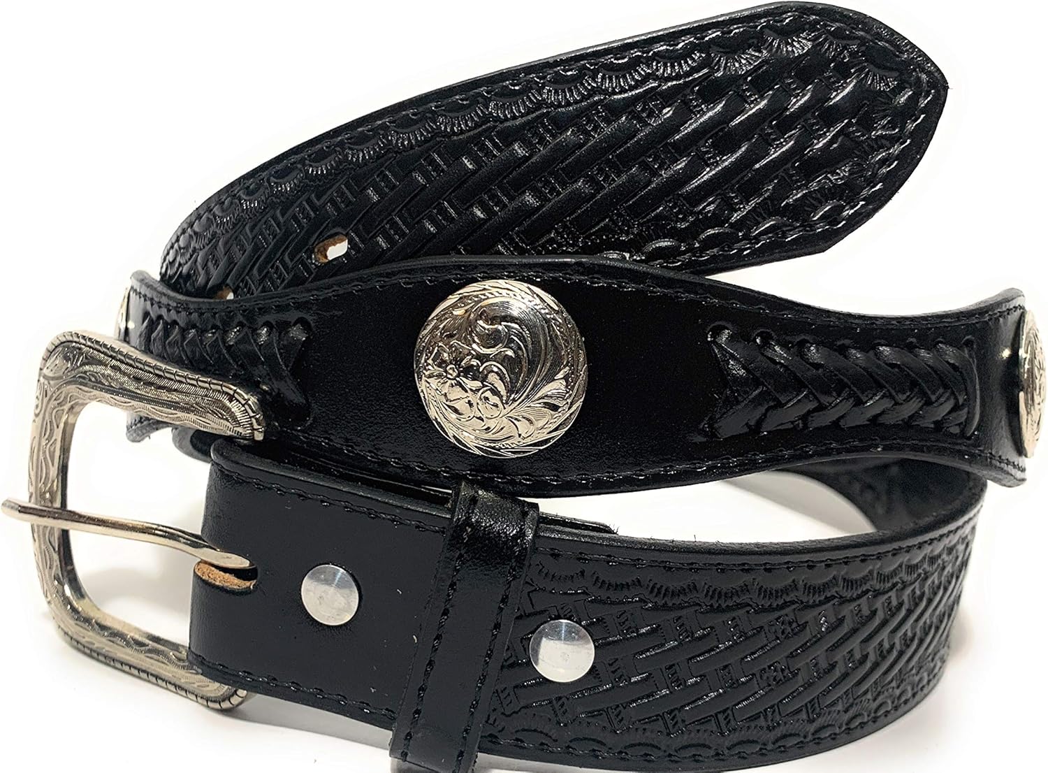 EL CHARRO Mens Concho Western Leather Belt Braided Cowboy Rodeo Belt