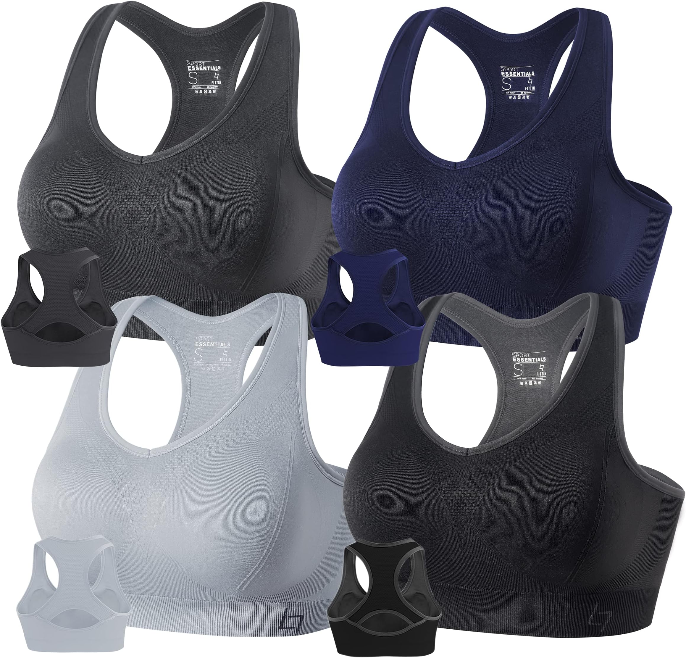 Racerback Sports Bras for Women - Padded Comfortable Seamless Support for Yoga Workout Gym - for Plus Size Large Bust