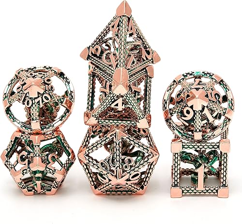 Juego de dados de metal hueco DND, pulpo, cabeza de pulpo, monstruo, oro rosa y verde, juego de 7 piezas para Dungeons and Dragons RPG MTG, juegos