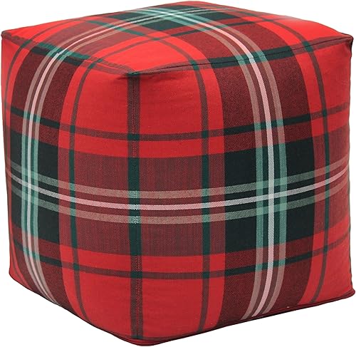 COTTON CRAFT Puf de tartán a cuadros, taburete otomano de Navidad y Navidad, para dormitorio, decoración del hogar, cómodo puf cuadrado de algodón