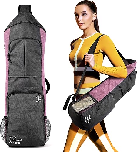 Bolsa para esterilla de yoga para alfombrilla de 12 pulgada de grosor, bolsa de gimnasio con soporte para esterilla de yoga, bolsillos grandes,
