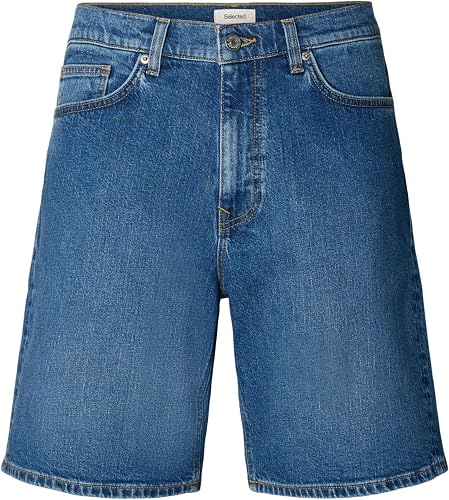 SELECTED MEN Slhreg Alex M.Blue 702 Short en Denim Noos, Denim Bleu médium, L