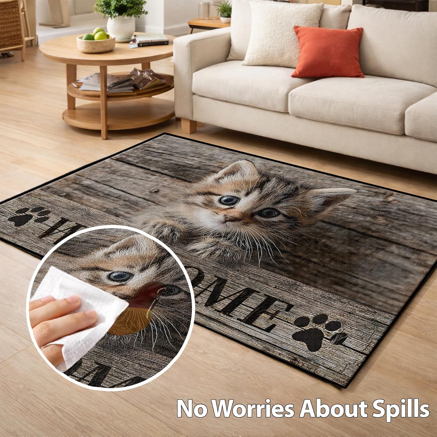NYZE Kitten Cat Rug Indoor Entrance Welcome Door Mat Soft Non-Slip Throw Area Rug Low Pile Washable Floor Mat for Bathroom, Bedroom, Kitchen, Front Door Entry (Welcome Kitten, 35.4'' x 23.6'')