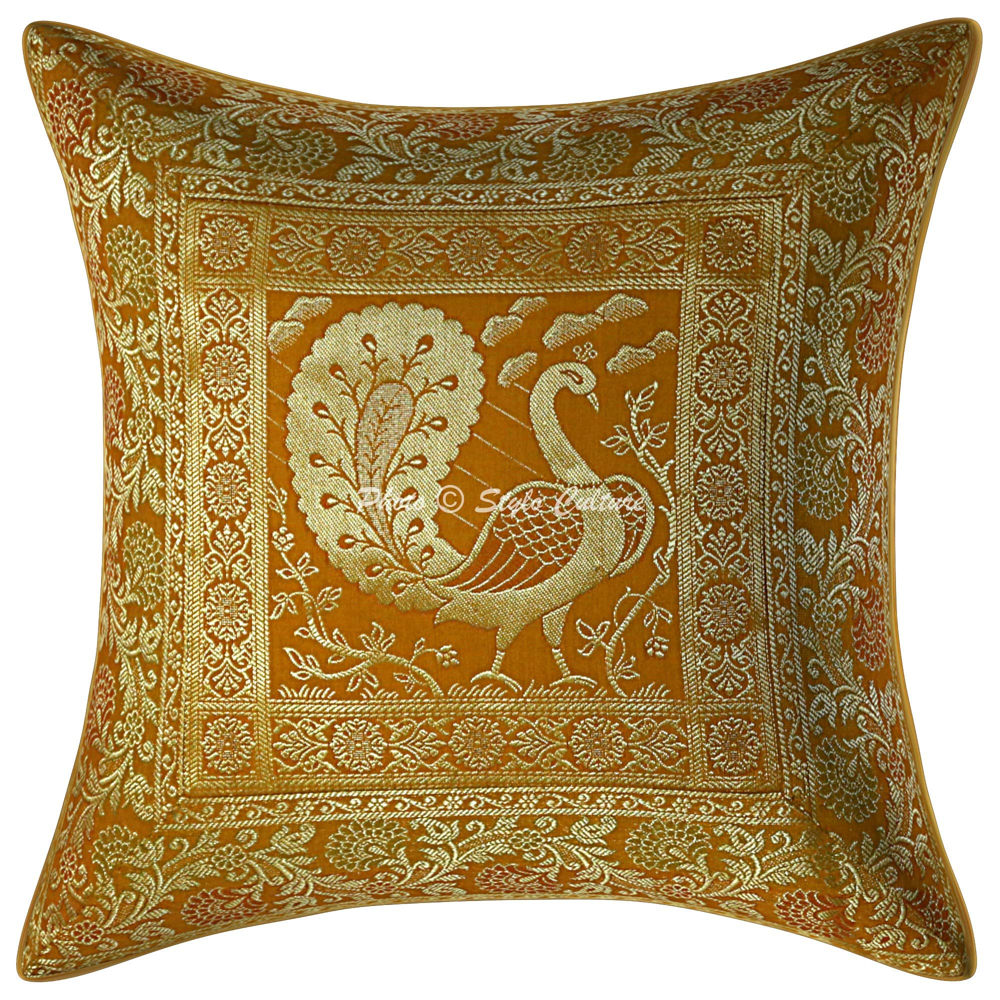 Stylo Culture Indiano Fodere Per Cuscini 40x40 cm Decorativi Da Letto Pavone Jacquard Magenta Quadrato Cerniera 16x16 pollici Copricuscini Poltrona - 2 pezzi