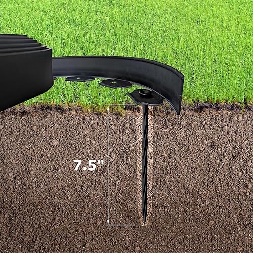 Miniatura 7 de El kit de bordes de jardín de 40 pies de longitud sin excavación incluye 36 picos, valla de borde de patio premium con un pico por pie, color marrón