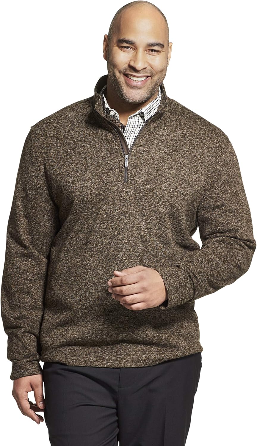 Van Heusen Mens Big and Tall Flex Long Sleeve 1/4 Zip Soft Sweater FleecePullover Sweater