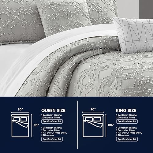 Miniatura 6 de Chic Home Jane - Juego de edredón de 5 piezas con clip, diseño geométrico de cuadrifolio jacquard, fundas de almohada decorativas incluidas, King,