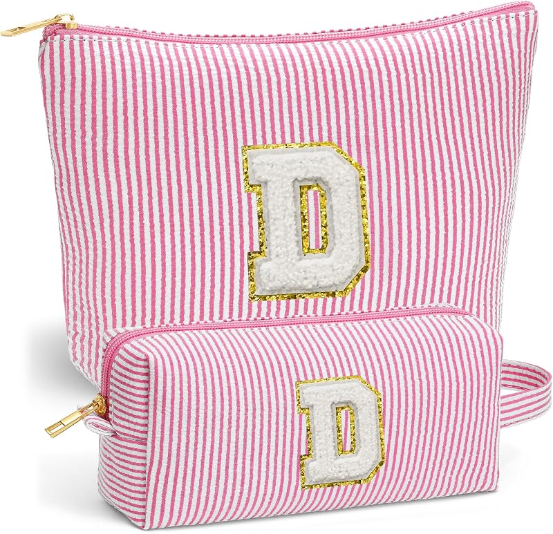 Fohufo Conjunto de Necessaires para Viagem com Inicial D, Rosa, Pacote com 2