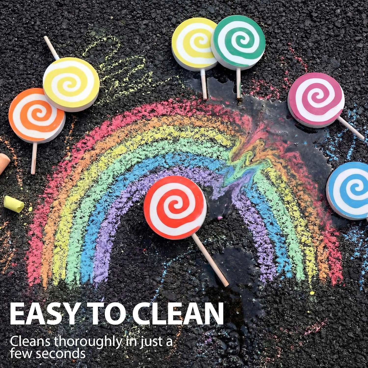 24 Pcs Easter Lollipop Sidewalk Chalk Easter Basket Stuffers Jumbo Pastel Street Driveway Chalks Dustless Washable Multicolor Chalk for Party Gifts Classroom Prizes Goodie Bag Fillers