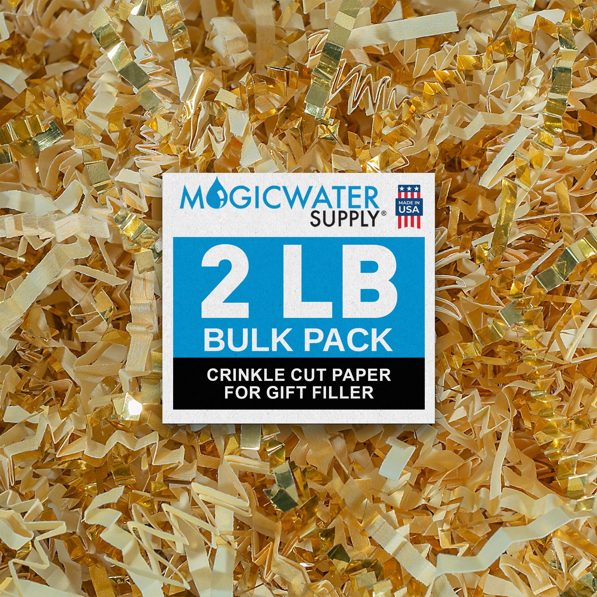 MagicWater Crinkle Cut Paper for Gift Baskets - 2LB - Vanilla & Gold - Perfect for Shredded Paper Filler, Basket Filler, Gift Boxes, Bridesmaid Gifts, Halloween Stuffers & More – For All Occasions