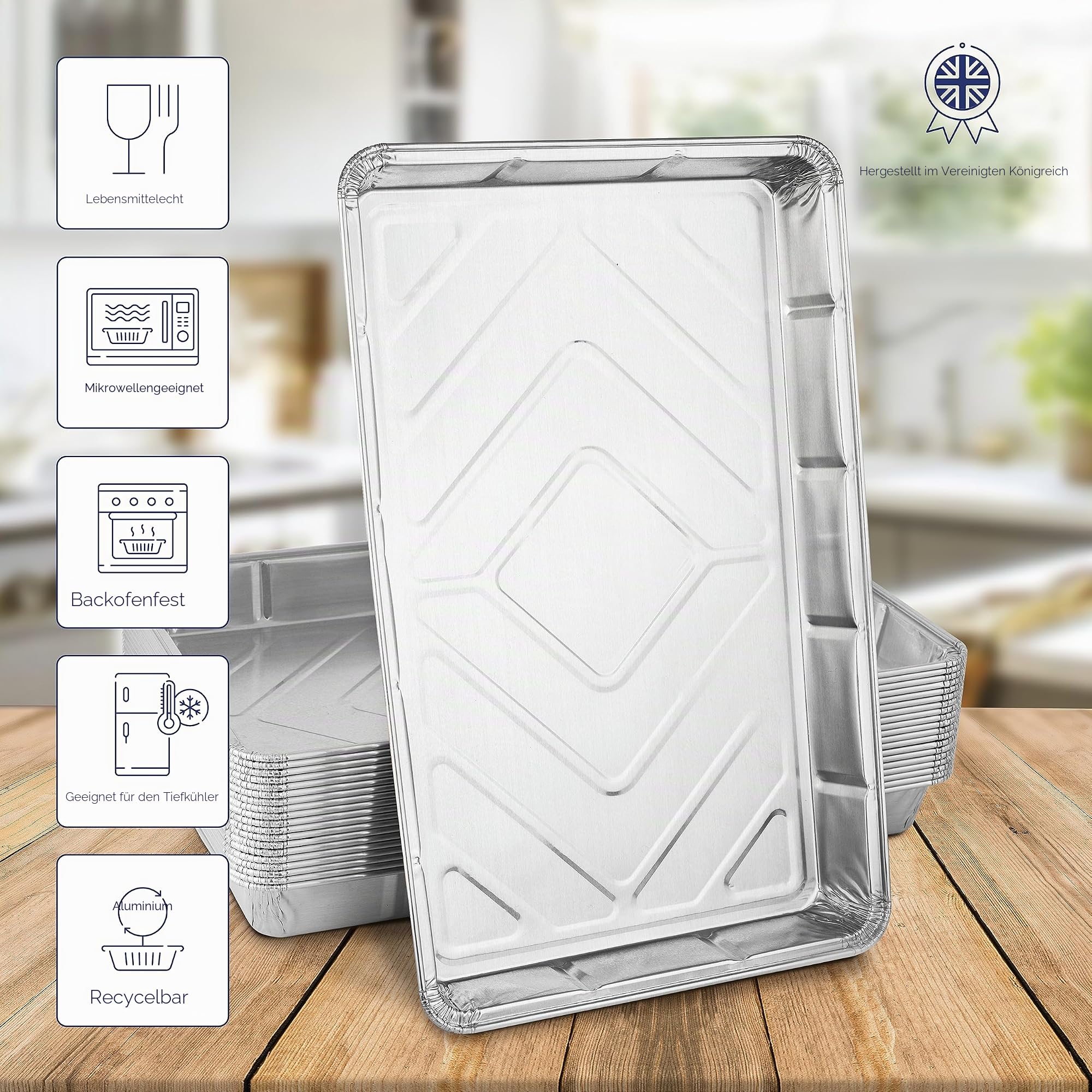 Coppice Aluschalen 32x20x3 cm – 20 Stück | Einweg Backformen für Backen, Grillen, Braten & Aufbewahren | Gefrier-, Heißluftfritteusen- & Ofenfest | 100% recyclebar