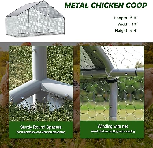 Miniatura 3 de Gallinero de metal grande mejorado con malla de alambre de triple soporte, corralito de pollo con cubierta resistente al agua y anti-UV, casa de