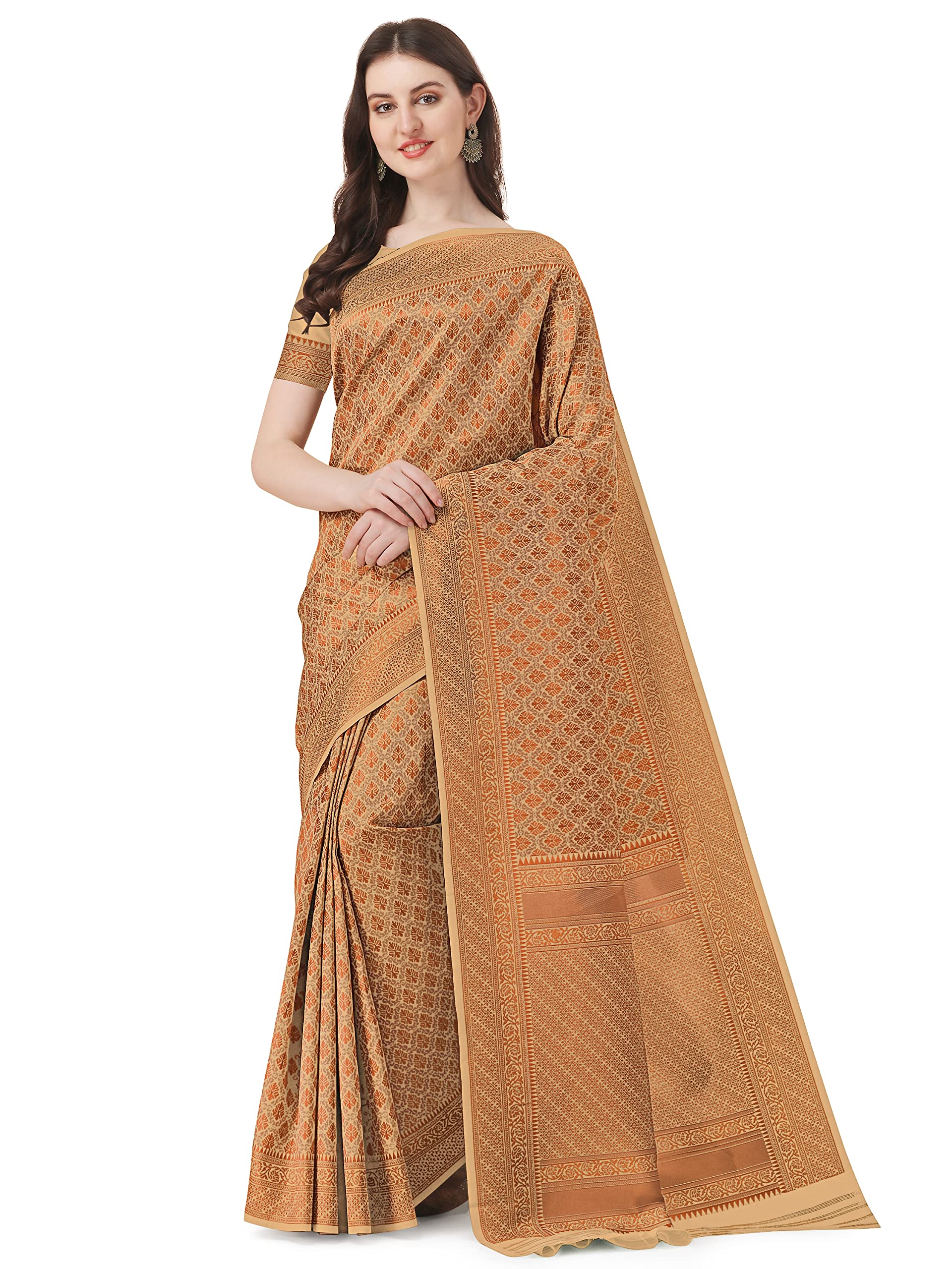 Jaanvi Women's Indian Banarasi Silk Zari Work Saree With Unstitched Blouse Piece