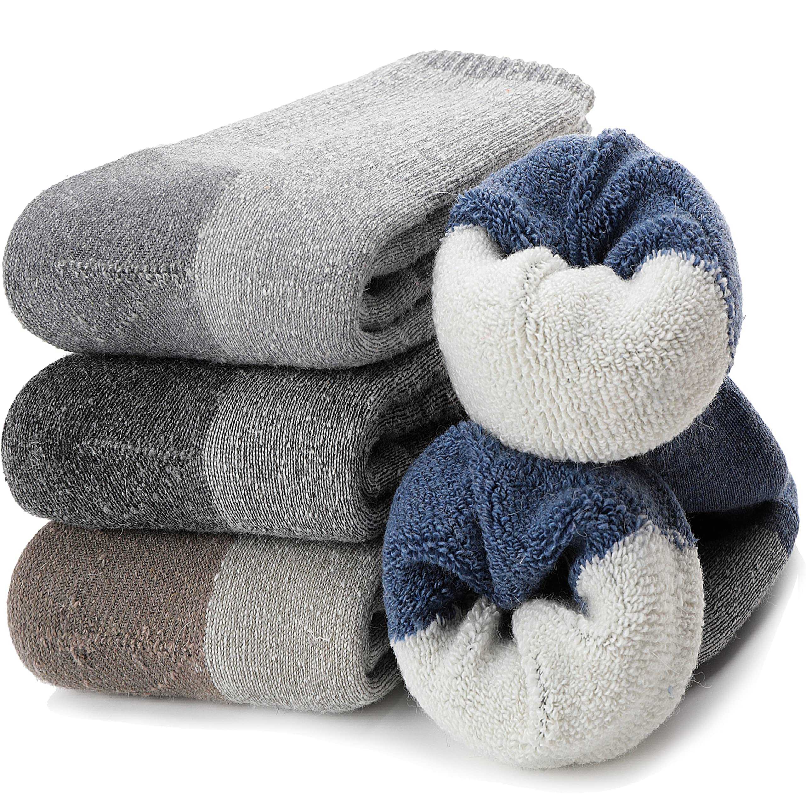 ProEtradeMens Merino Wool Hiking Socks Thermal Warm Winter Crew Thick Cushion Boot Work Gift Socks 4 Pairs, Assorted A(4 Pairs), One size