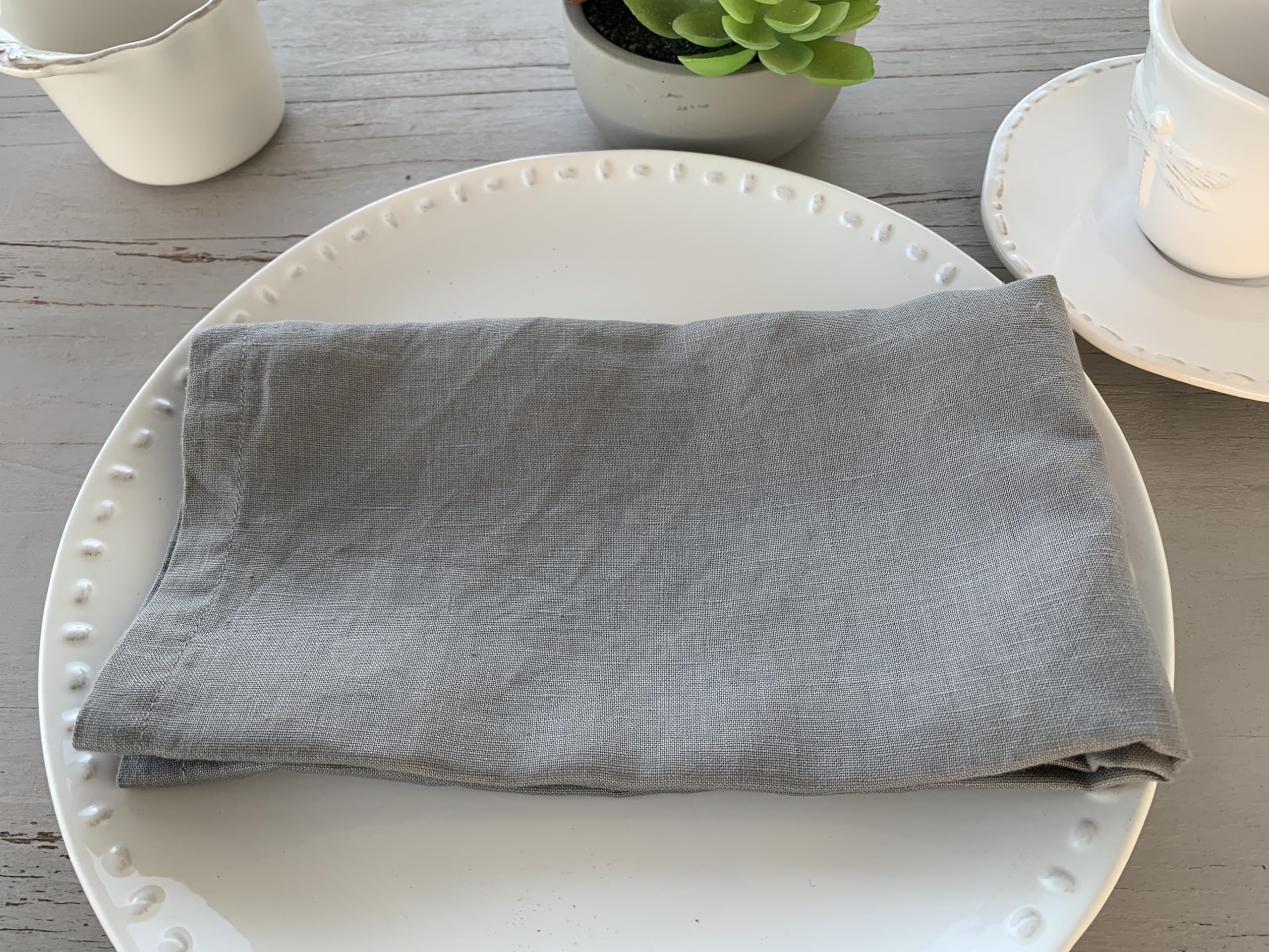 Eight Owls Linen Napkins - 100% Pure Stonewashed Linen Cloth Napkins - Mitered Corners - Size 45 cm x 45 cm - Set of 4 (Medium Grey) - Image 4
