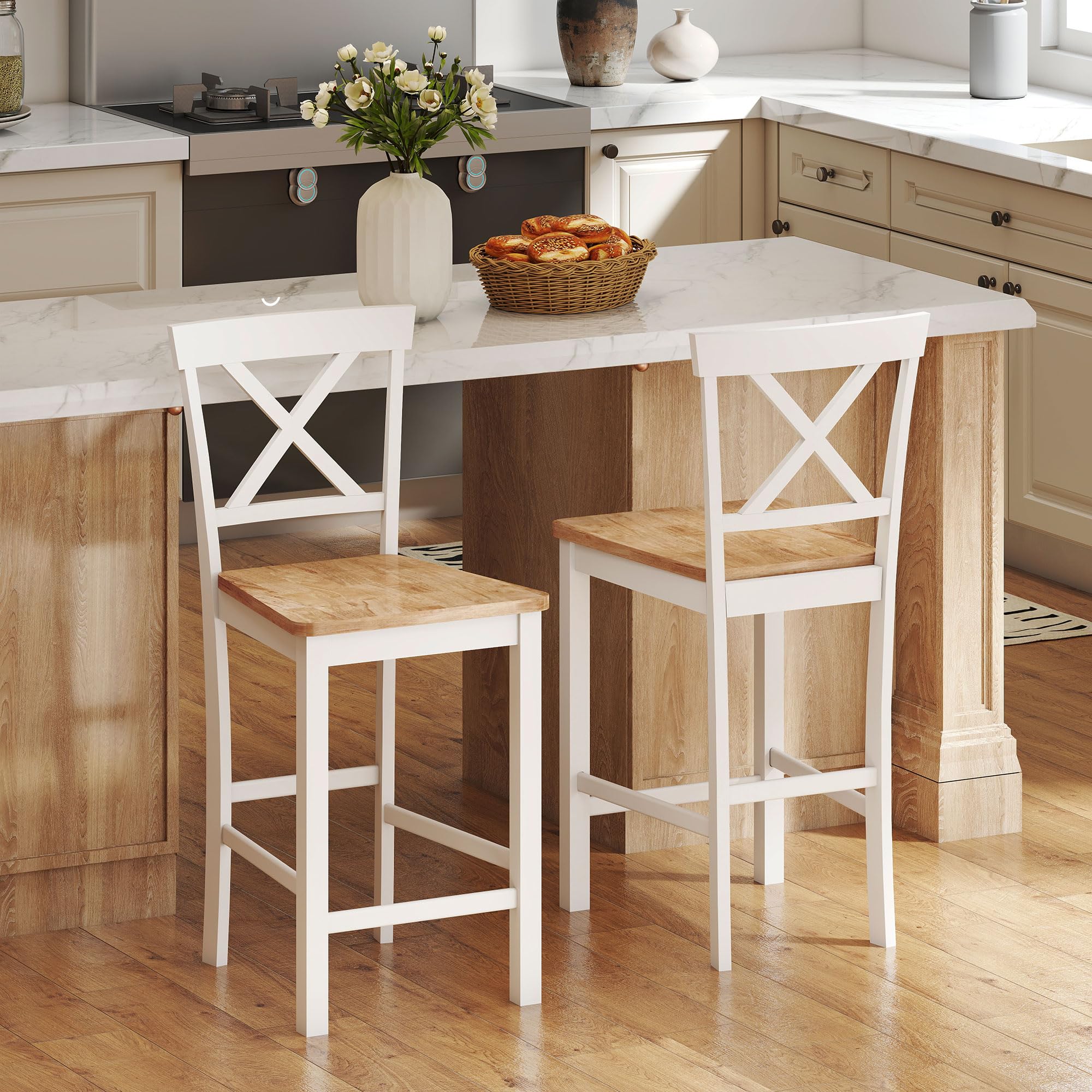 HOMCOM Barhocker 2er Set Armlose Küchenstühle mit Rückenlehne, Eiche