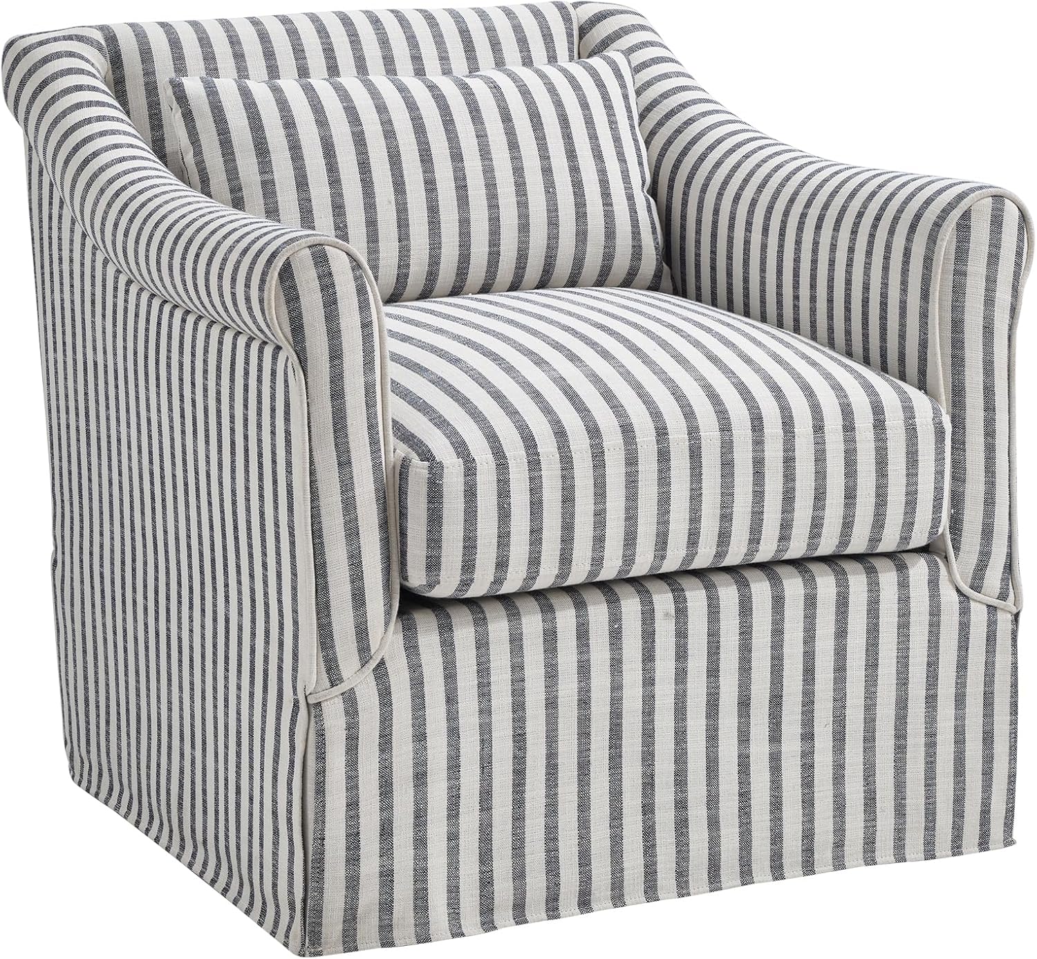 CANMOV Swivel Accent Chair, 360° Swivel Chair with Thick Padded Cushion, Swivel Square Chair Suitable for Living Room Bedroom Small Spaces, Fully Assembled, Blue Stripe