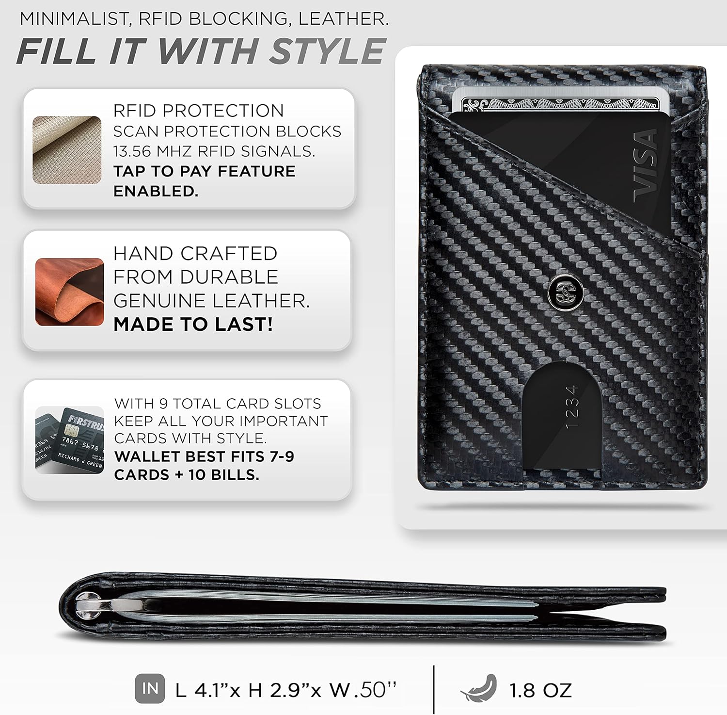 Miniatura 3 de Leather Mens Wallet Minimalist Wallet Credit Card Holder with Money Clip and RFID Wallet Protection Slim Wallets Men Gifts