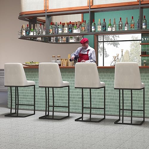 Miniatura 31 de LSSPAID Juego de 2 taburetes de bar de 24.8 pulgadas, modernos taburetes de bar tapizados de tela para mostrador, sillas de isla de cocina con patas