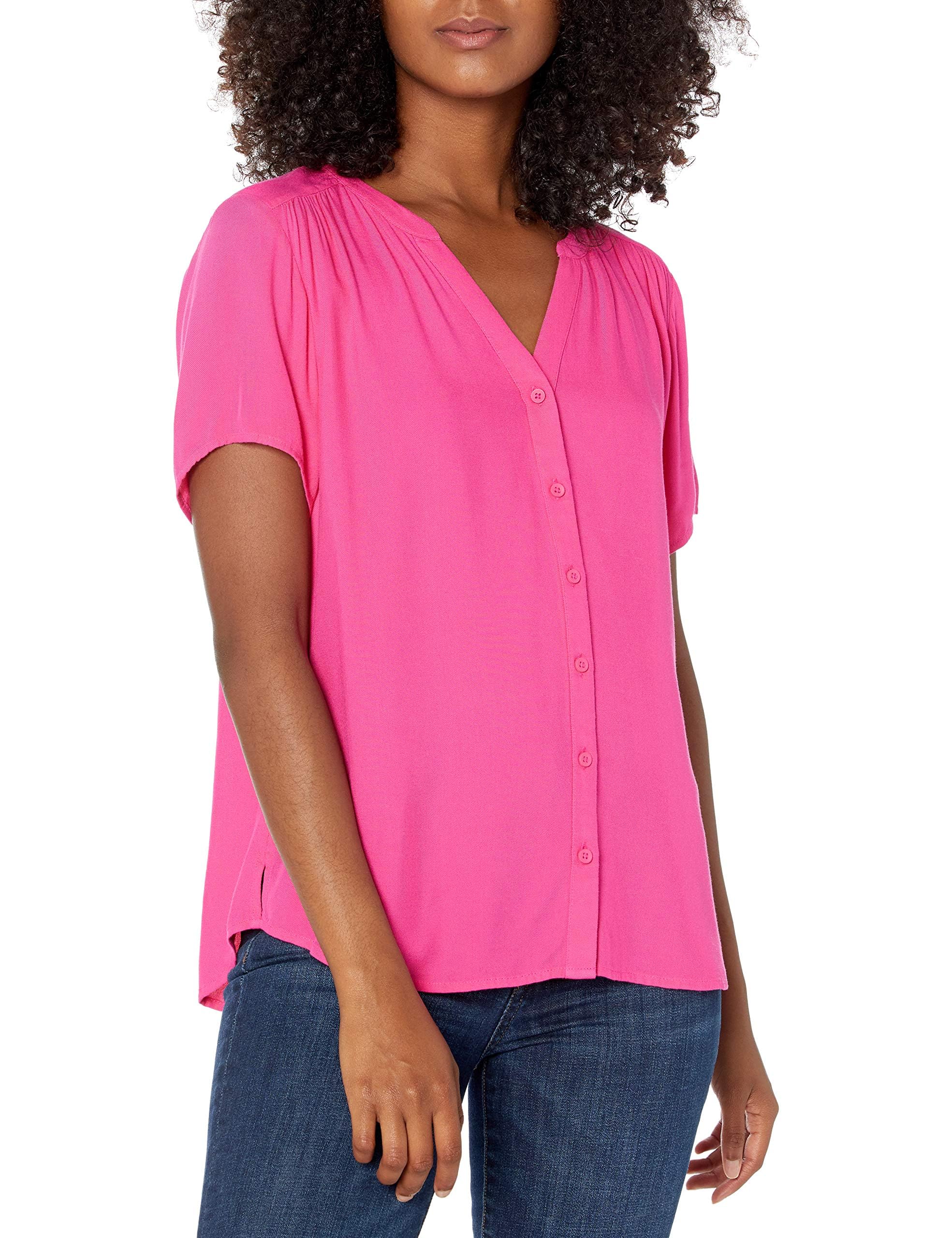 Women's Relaxed-Fit Short-Sleeved Woven Blouse