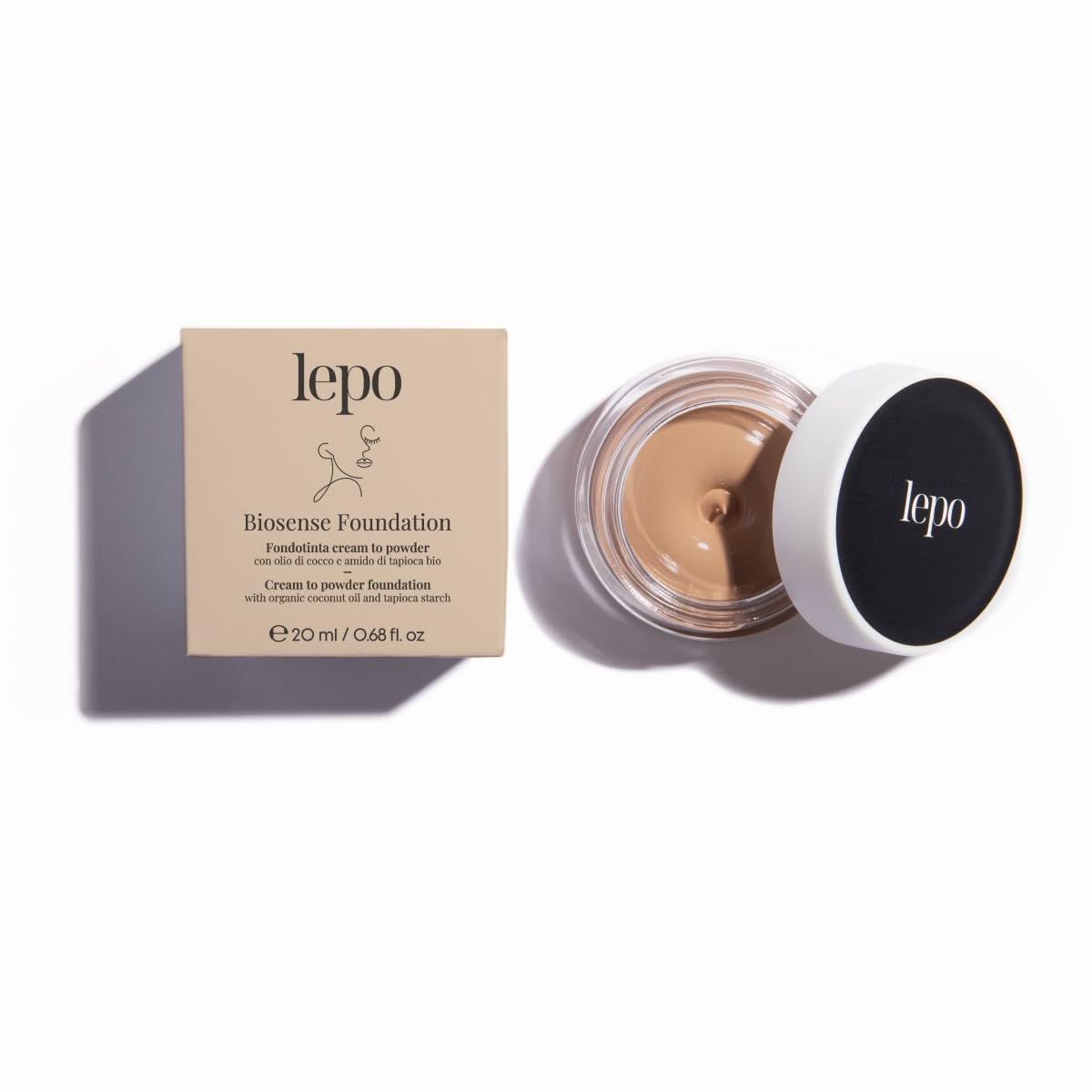 LEPO | Fondotinta Cream to Powder BioSense N. 02 Nude, con Olio di Cocco e Amido di Tapioca Bio, Pelle levigata e Idratata Tutto il Giorno