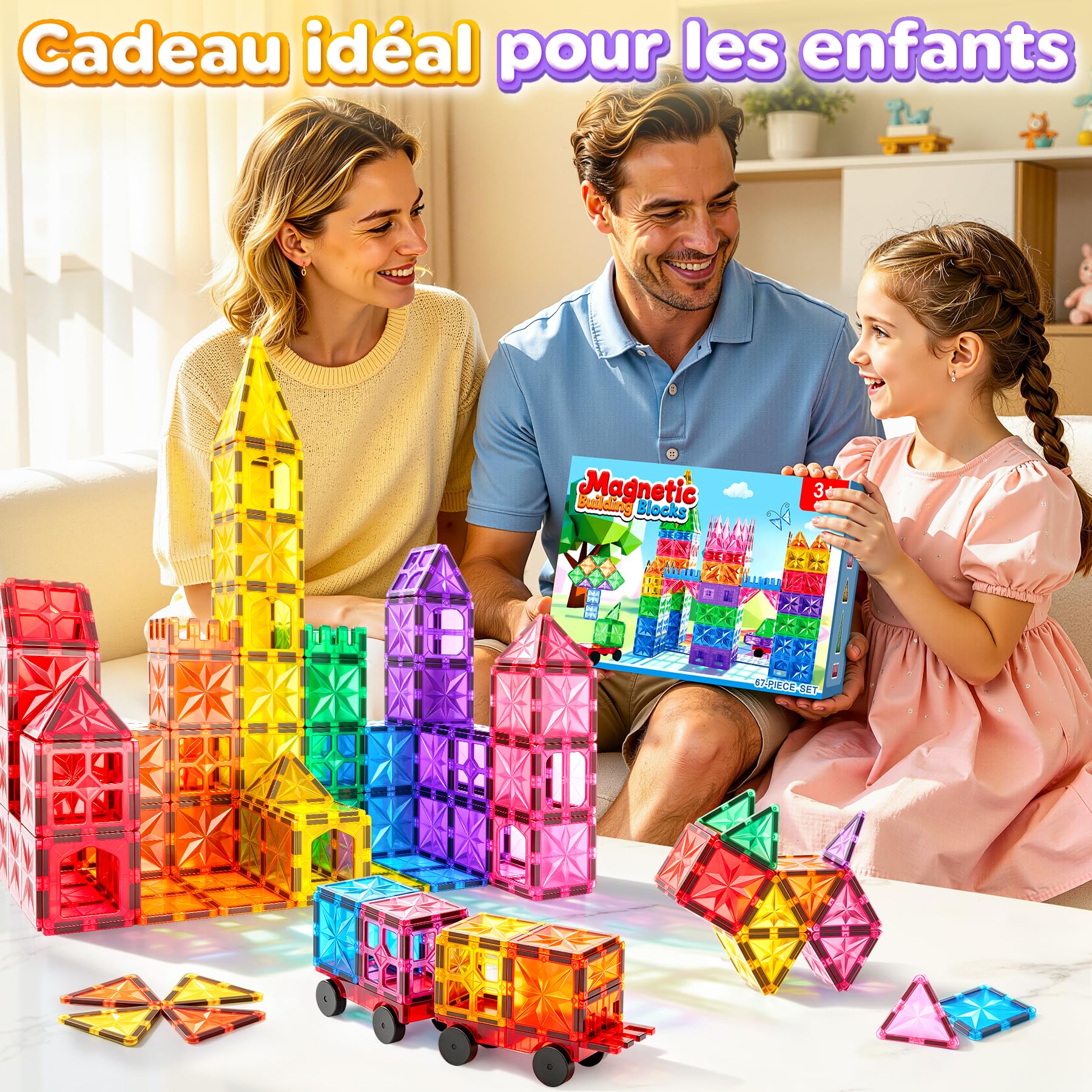 Bloc Magnétique Enfant, Construction Montessori STEM Cadeau 3-5 Ans