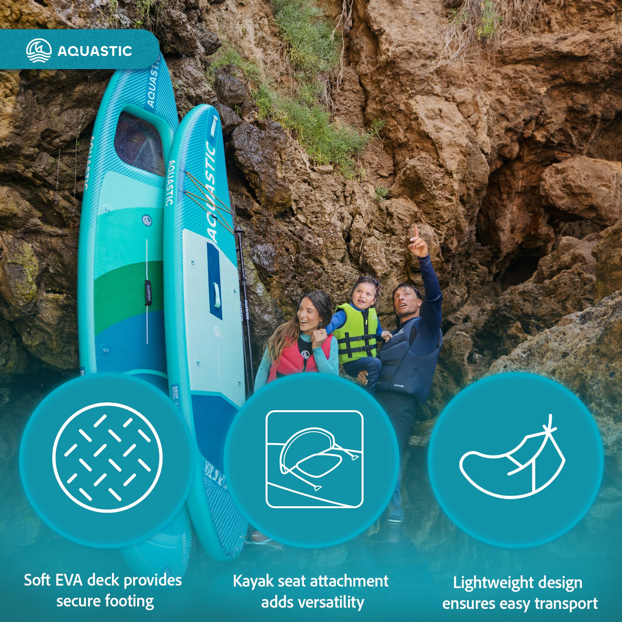 AQUASTIC Vista nadmuchiwana deska SUP 11'2" | Allround Shape | Drop Stitch Lite | 340 × 89 × 15 cm – 340 l | Maksymalne obciążenie 150 kg | okno podwodne | Slide-In Stand Up Pad