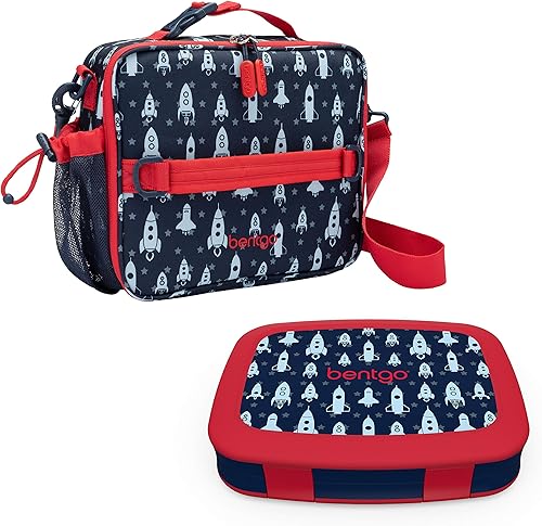Bentgo Juego de lonchera aislada con estampado de cohetes espaciales para niños