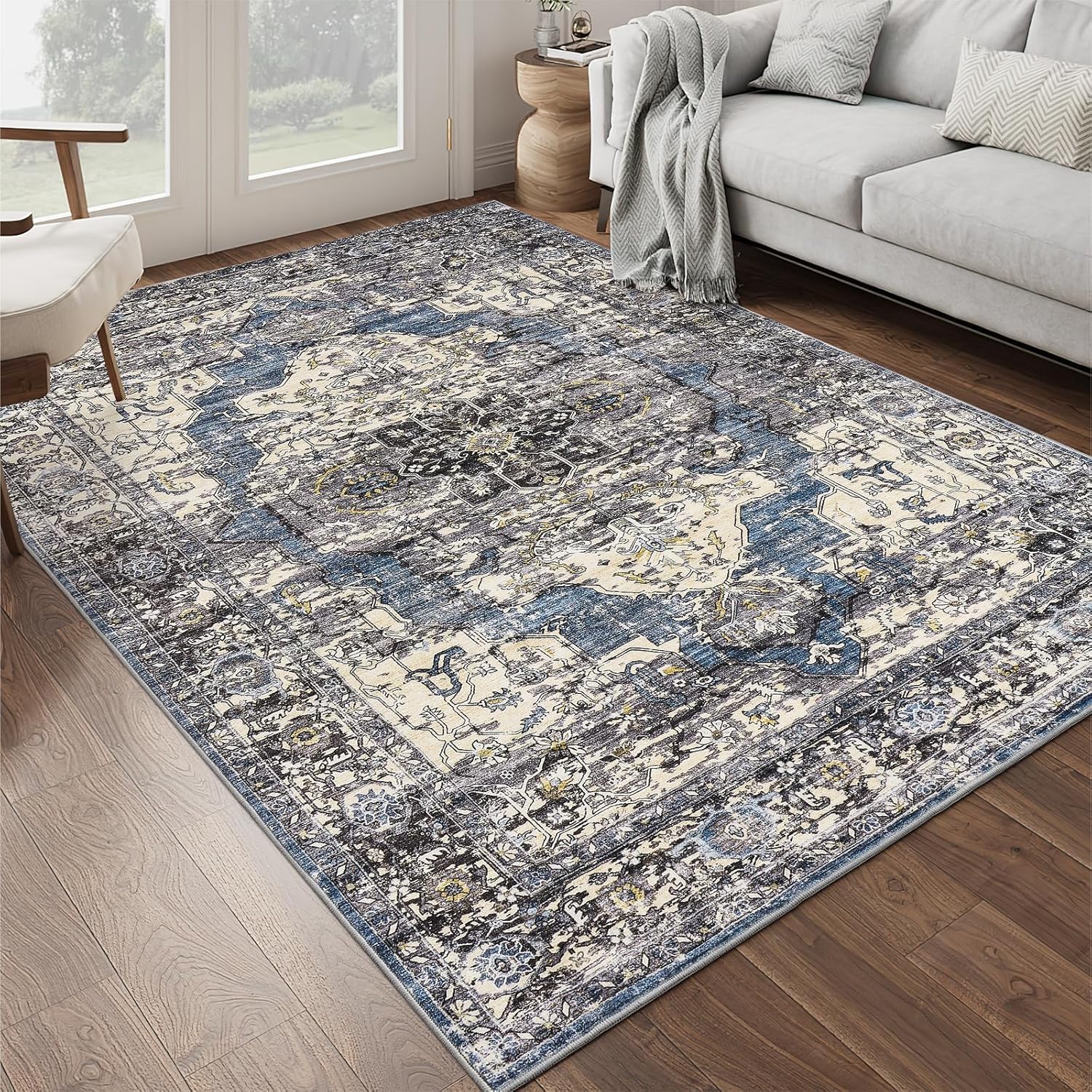 Tapis table basse facile à nettoyer pour salon familial chaleureux