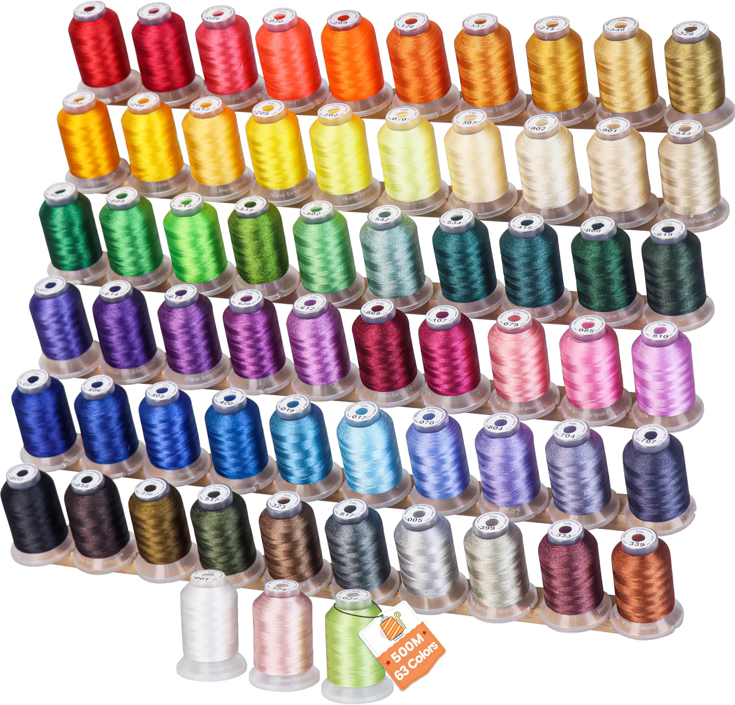 63 Brother Colors 100% Polyester Machine Embroidery Thread Kit 500m - Compatible for Home-Based Embroidery Sewing Machine
