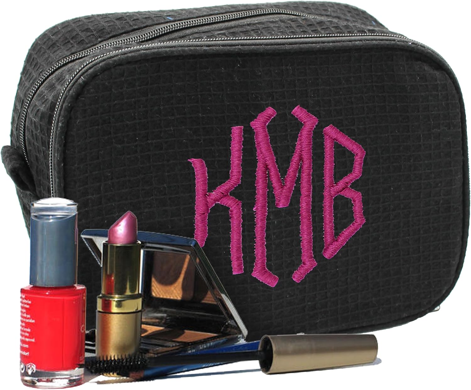 The Wedding Party Store Personalized Makeup Bag - Bridesmaid Make Up Cosmetic Case - Monogrammed and Embroidered (Black)