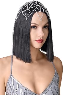 1920s Crystal Cap Headpiece Rhinestone Head Chain Roaring 20s Great Gatsby Hair Accessories for Art Deco Party (Silver)
