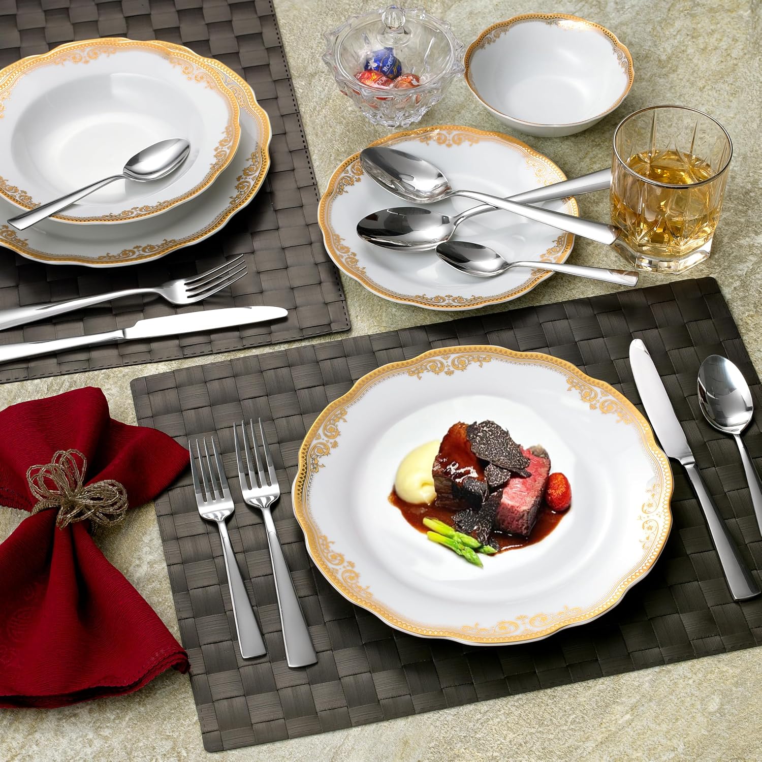 Lorren Home Trends 42 Piece Stainless Steel Flatware Set, Service for 8, Dishwasher Safe