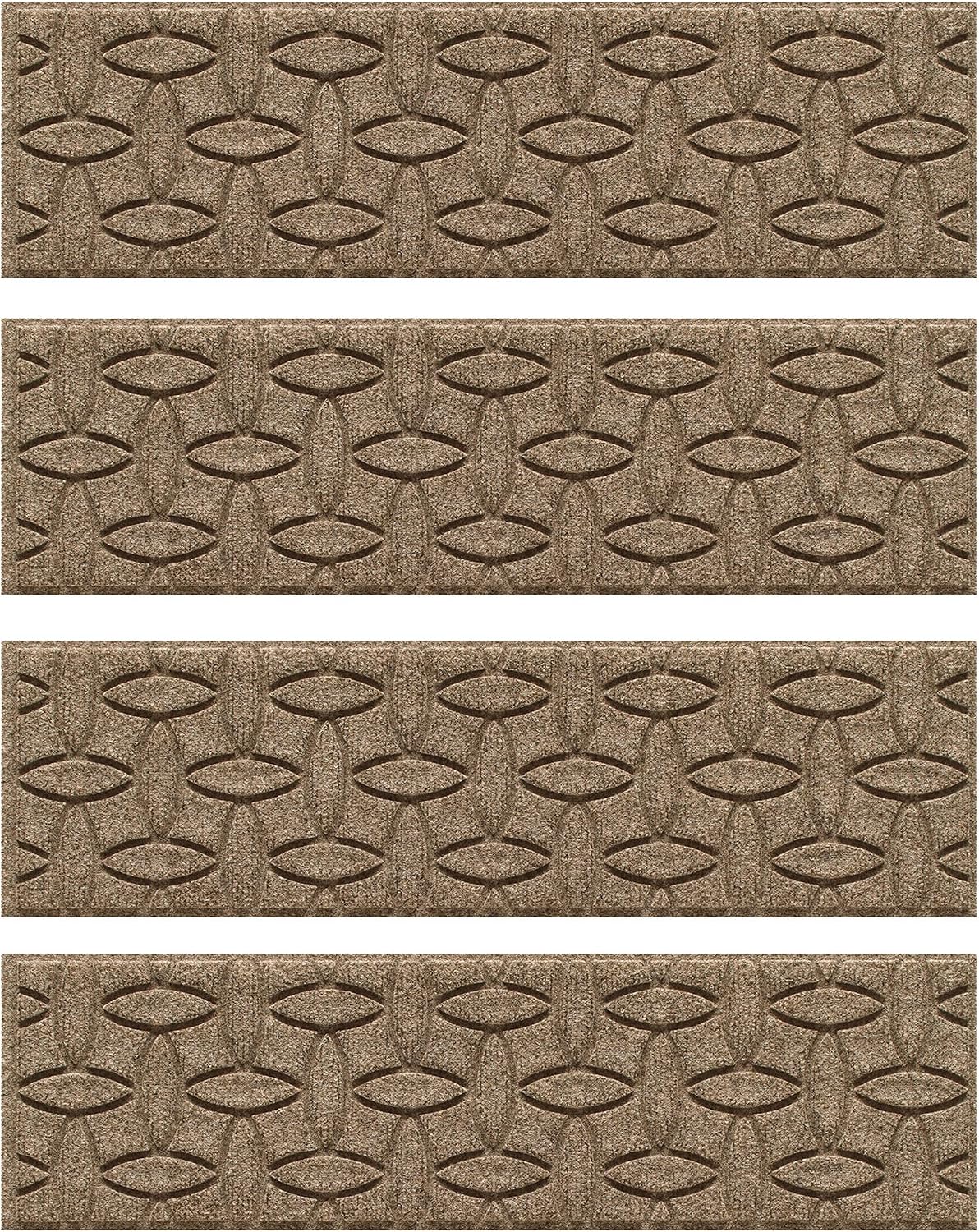 WaterHog Ellipse Indoor Outdoor Stair Treads, All-Weather Stair Runner | Absorbent Outdoor Step Mats with Rubber Backing, Dirt & Moisture Trapper, Easy Clean, Made in USA, 8.5"x30", Camel, 4pcs