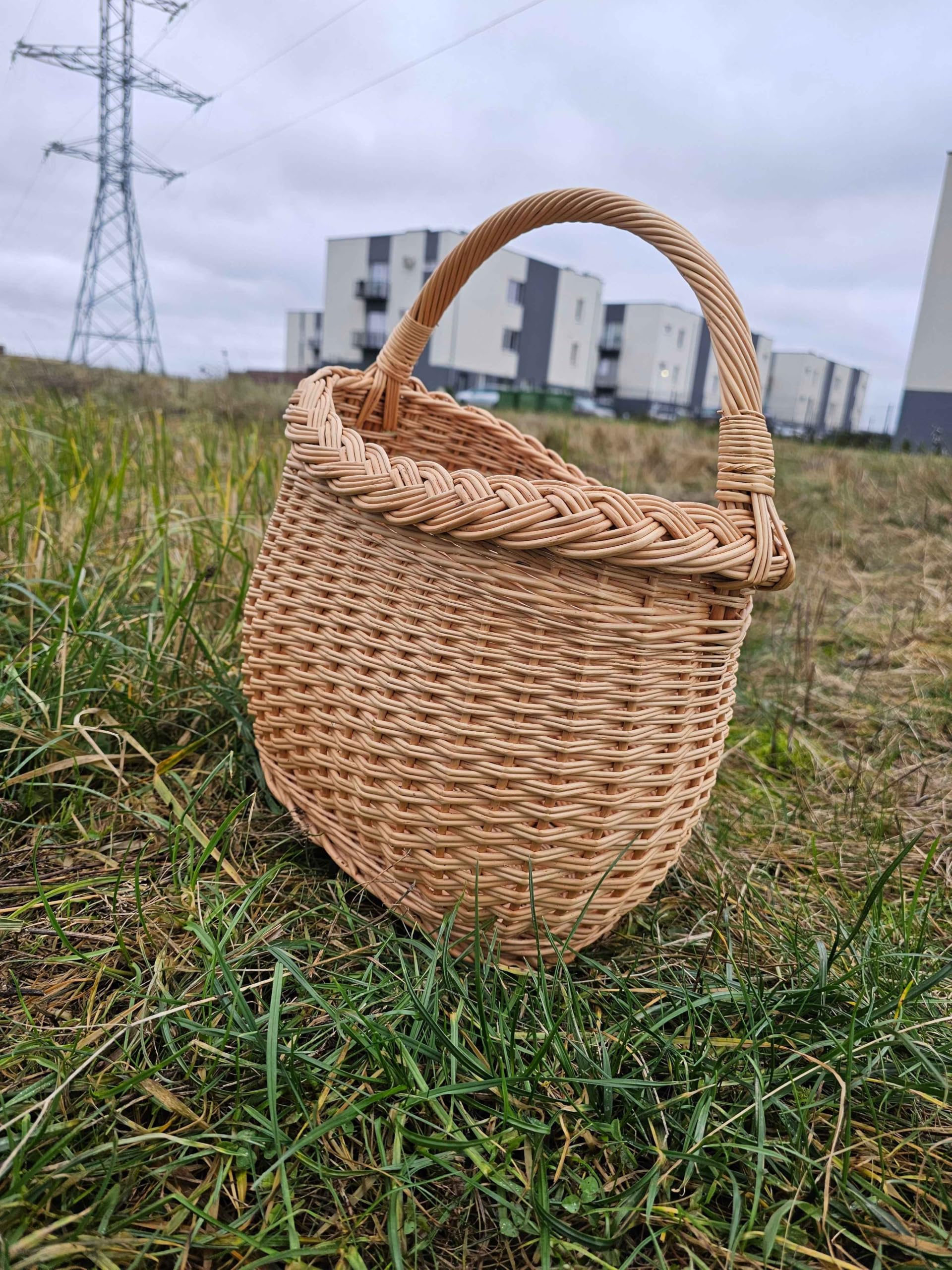 Petit panier de rangement ovale en osier, bord tressé, 22 cm