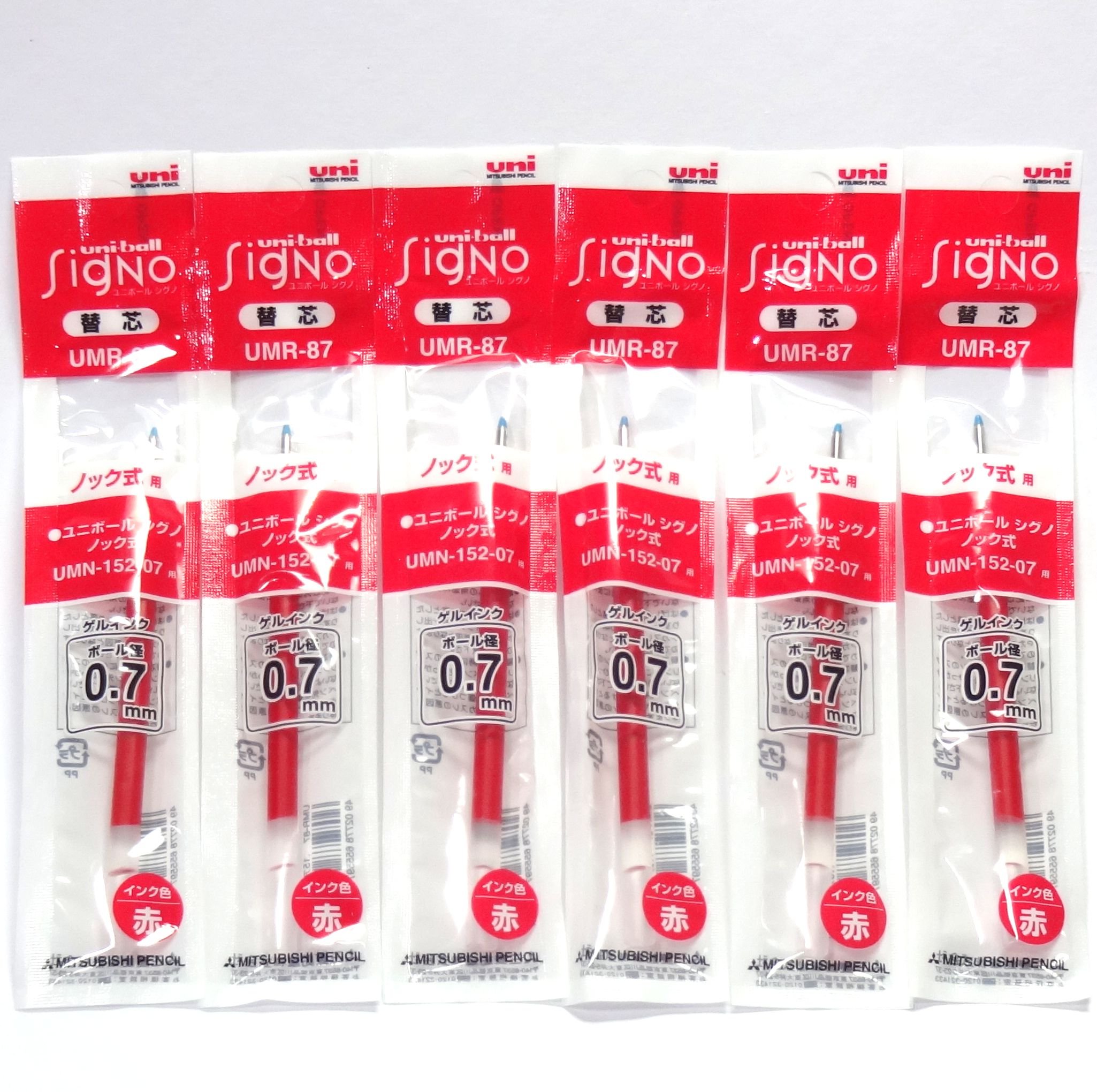 Uni-ball Ballpoint Pen Red Ink Refills(UMR87.15), 0.7mm, for Signo 207 Retractable Pen(UMN-207-07),× 6 Pack/total 6 pcs (Japan Import) [Komainu-Dou Original Package]