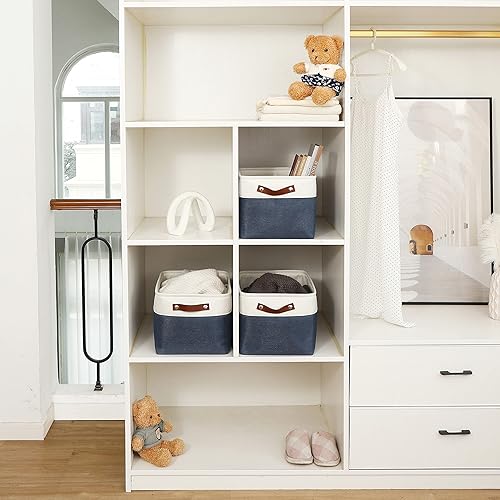 Vista 94 de OrganiHaus - Canastas de almacenamiento estrechas, 15 x 06 pulgadas, pequeñas, para estantes, armarios, baños, organizador de tela con asas, Beige