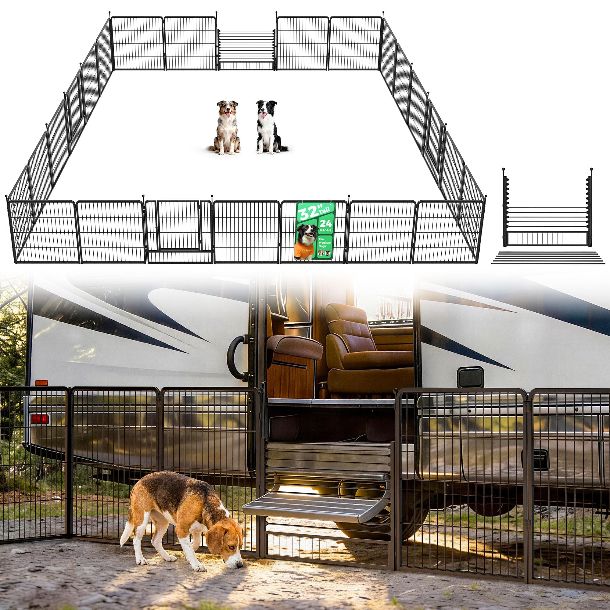FXW Instant Dog Playpen with RV Step Grid for RV Camping, 32" H, 24 Panels