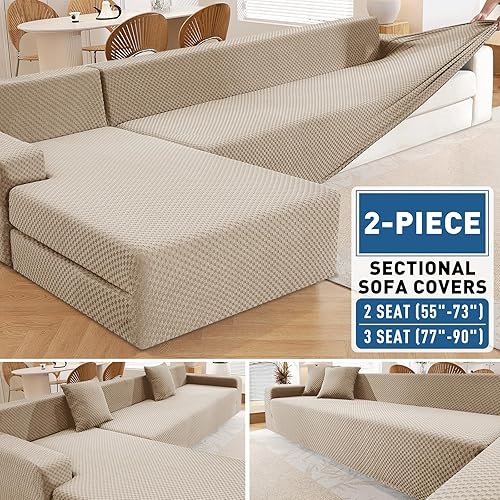 Miniatura 74 de ZNSAYOTX Fundas para Sofá Seccional, Fundas Elásticas de Jacquard con Parte Inferior Elástica para Sofá Seccional en Forma de L, Protector de Sofá