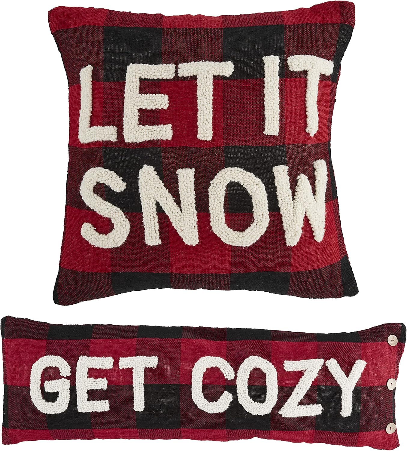 Mud Pie Buffalo Check Pillow, Let it Snow