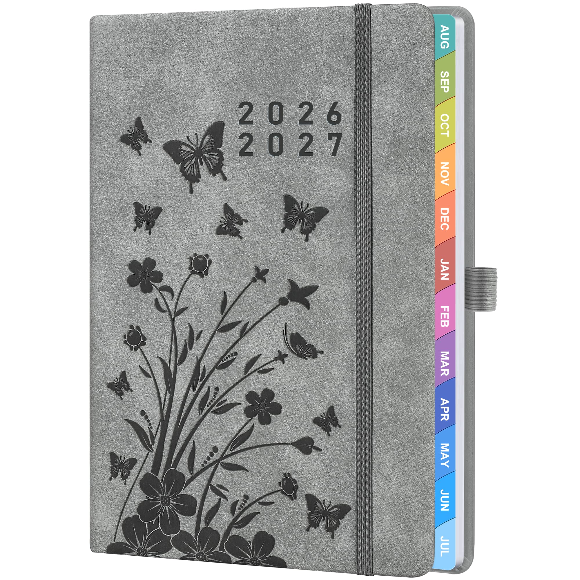 Academic Diary 2026–2027 A5 Week to View – Grey Hardback Weekly Planner with Pen Holder, 100 gsm Paper & Ribbon Bookmarks – Academic Year Diary for Students & Teachers