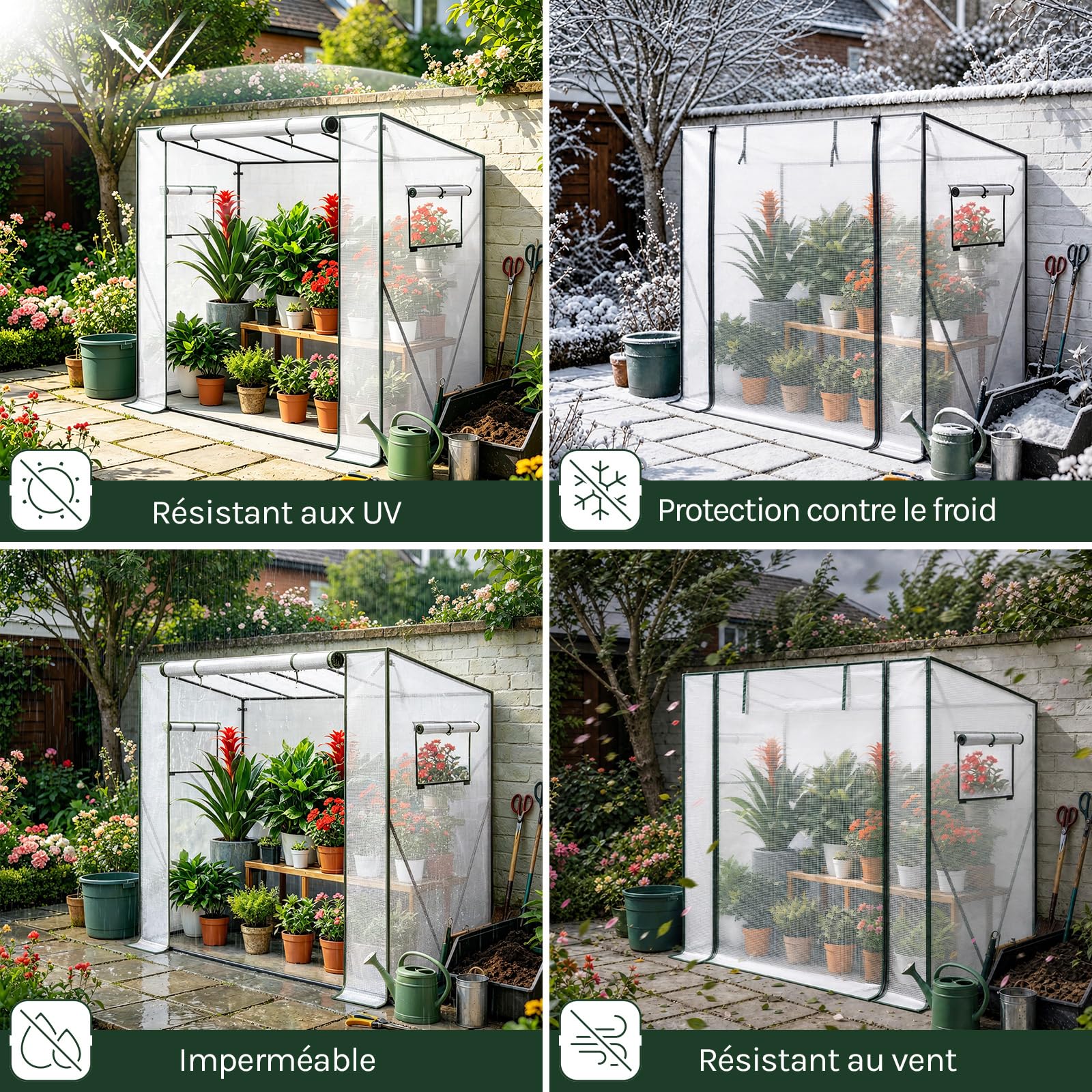 WOLTU Serre à Tomates PE, Translucide, Blanc, 200x77x146/169cm | Serre de Jardin; Imperméable; Polyvalente; Tous Temps; Jardin/Terrasse; Pour Plantes