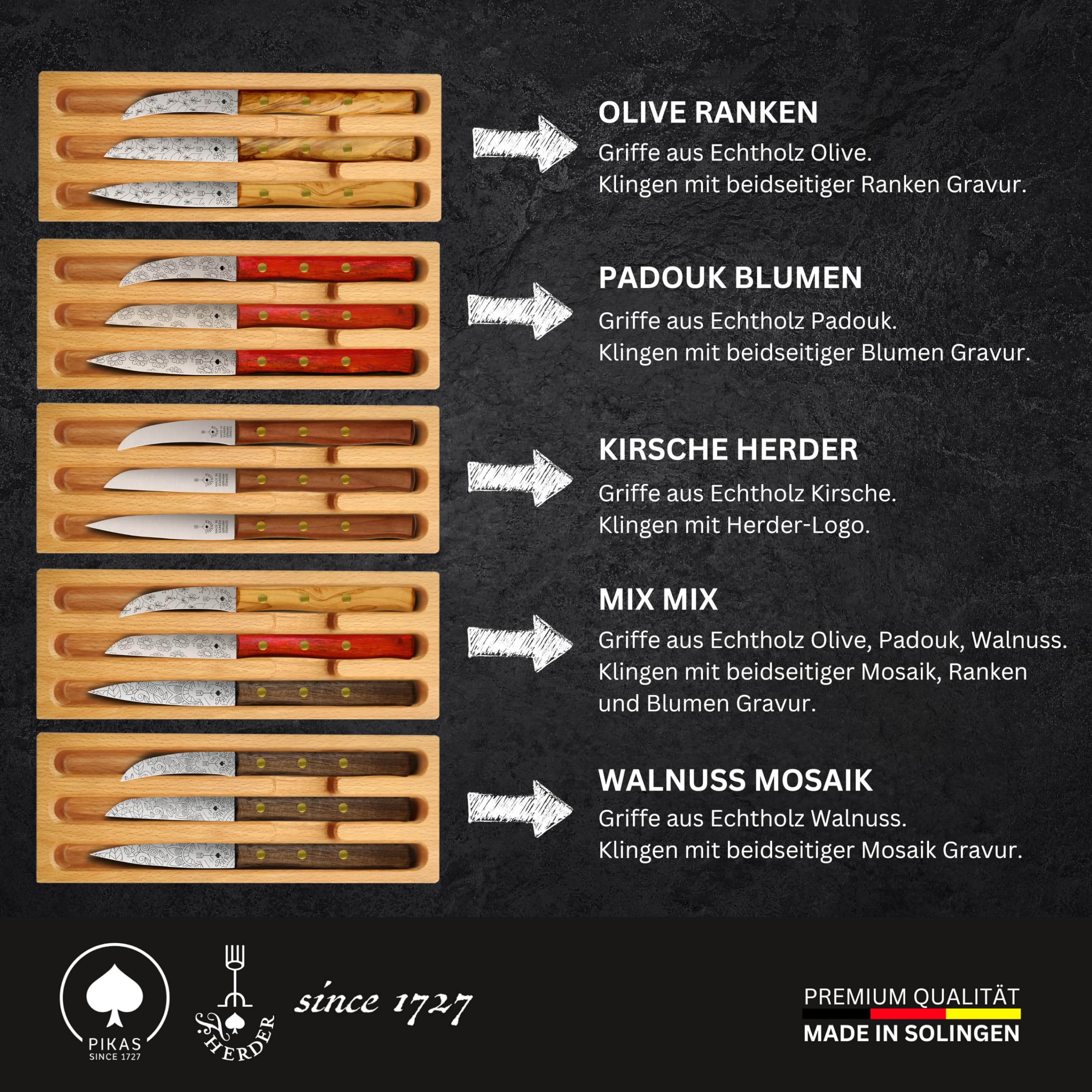 Premium Gemüsemesser - Extra Scharf, Allzweckmesser, Walnuss, Solingen, Schälmesser, Küchenmesser, Kneipchen, edler Holzgriff, Rostfrei, besonderes Geschenk
